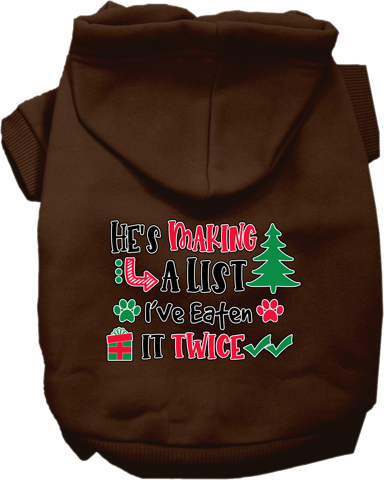 He's Making a List... Screen Print Dog Hoodie Brown Size XXL